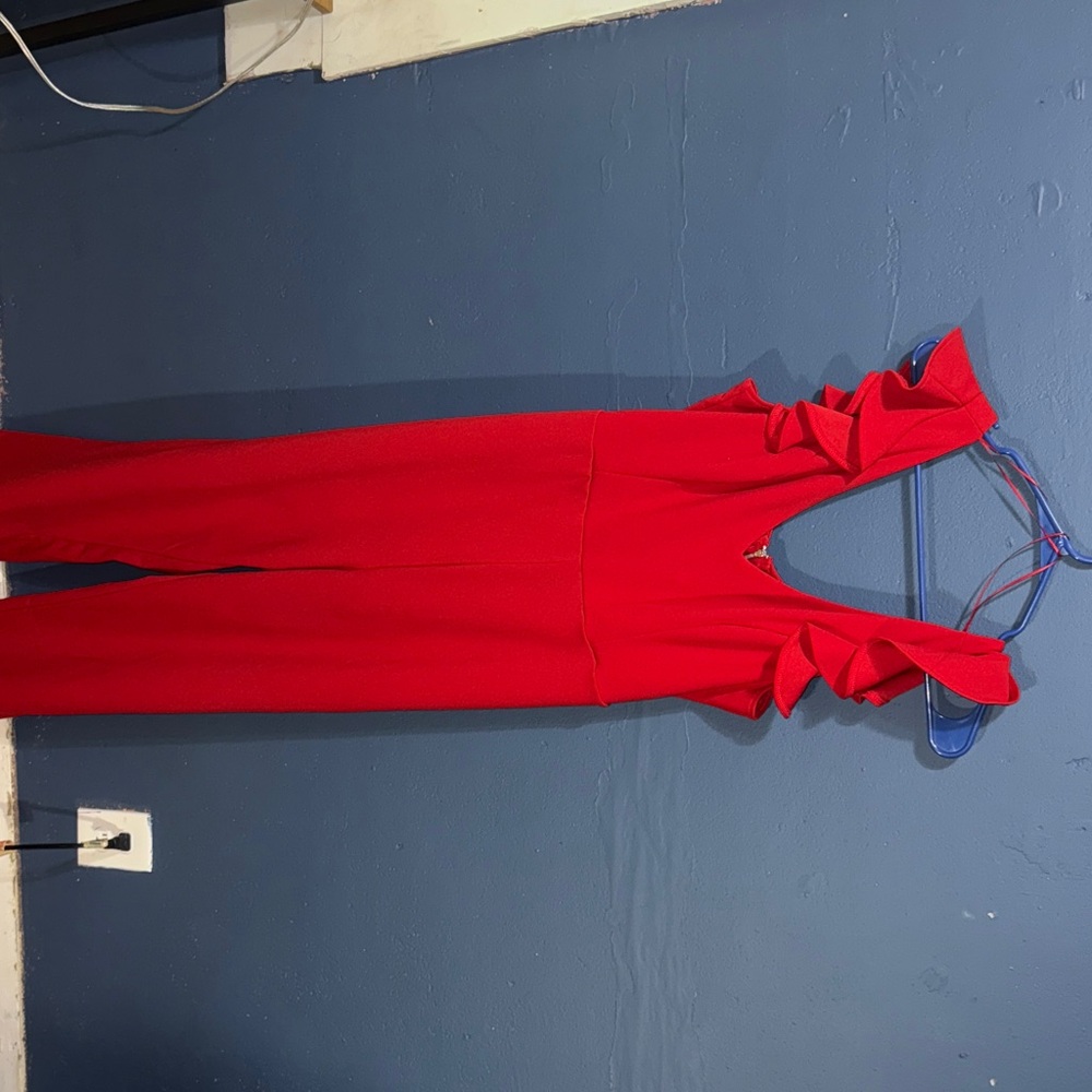 Francesca's Collections Vibrant Red Ruffle Jumpsuit